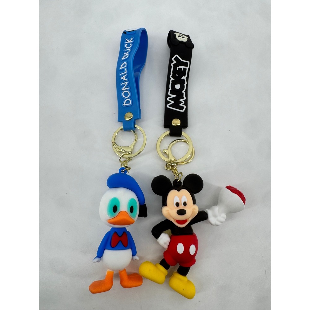 Disney Mickey Mouse Donald Duck 3D Keychain Set Silicone Bag Charms 2pc